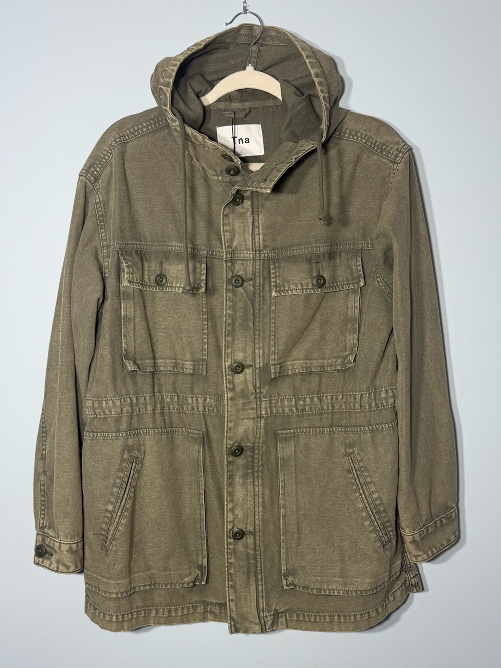 TNA Hooded Fatigue Jacket Green Multi-Pocket Utility Coat Size M/L